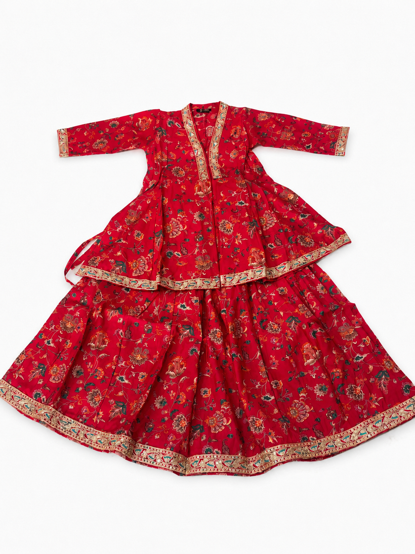 Rose Floral Print Peplum Lehenga Set
