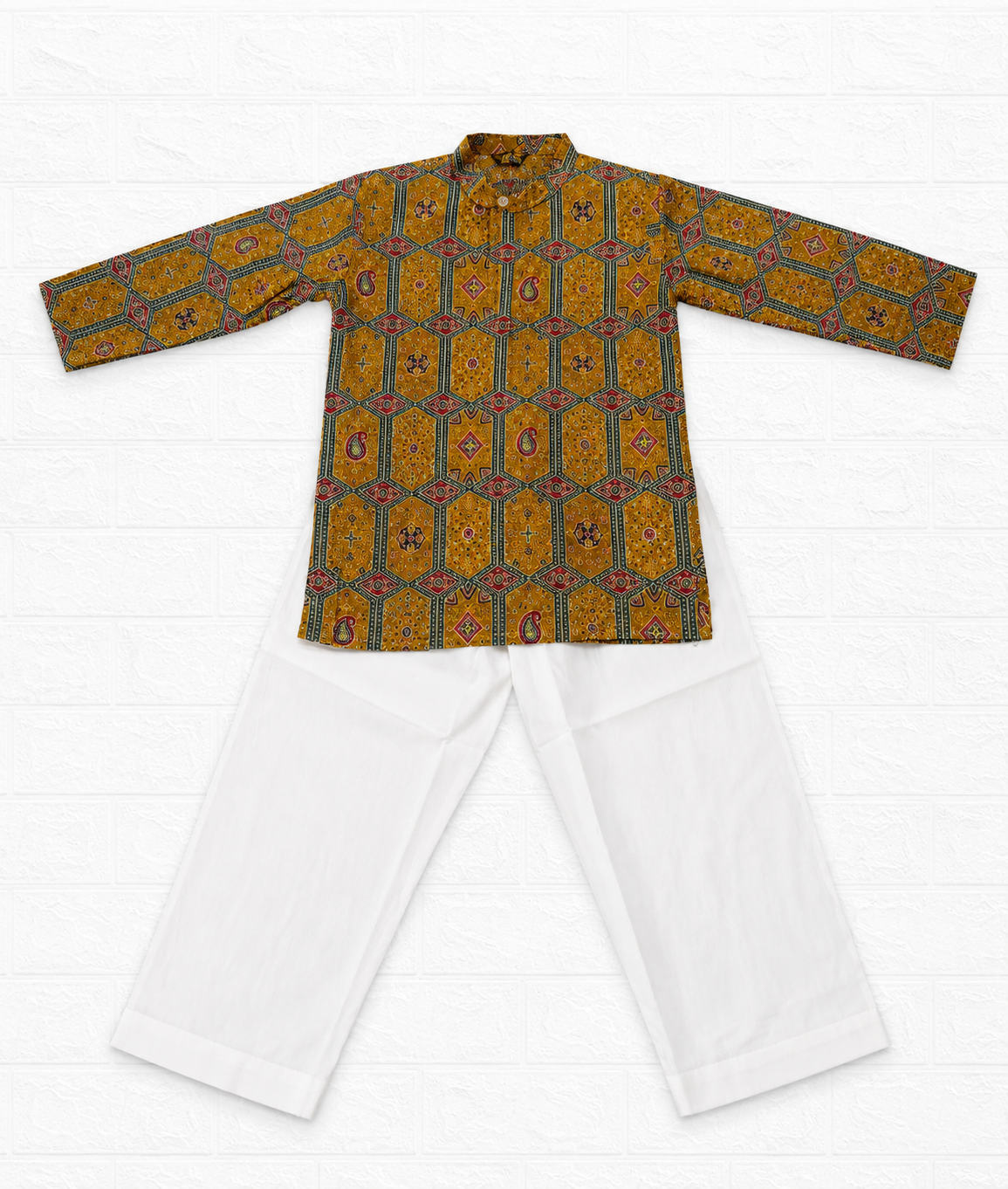 Traditional Printed Kurta with White Pants Set