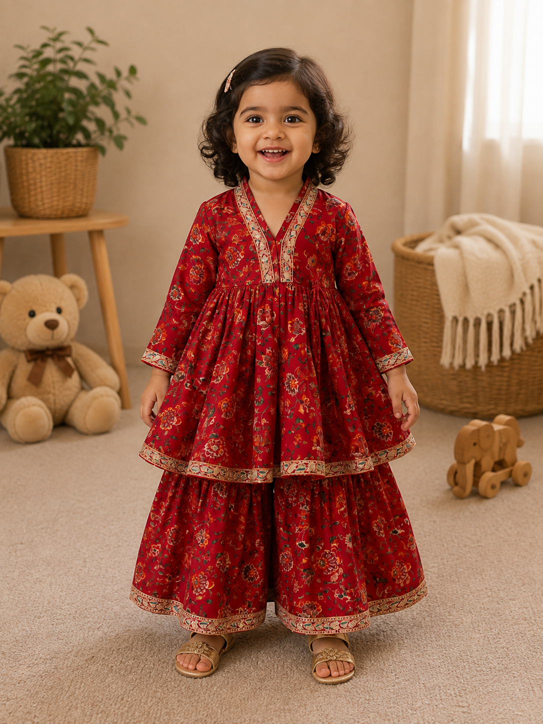 Rose Floral Print Peplum Lehenga Set - Mamadada