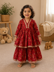 Rose Floral Print Peplum Lehenga Set