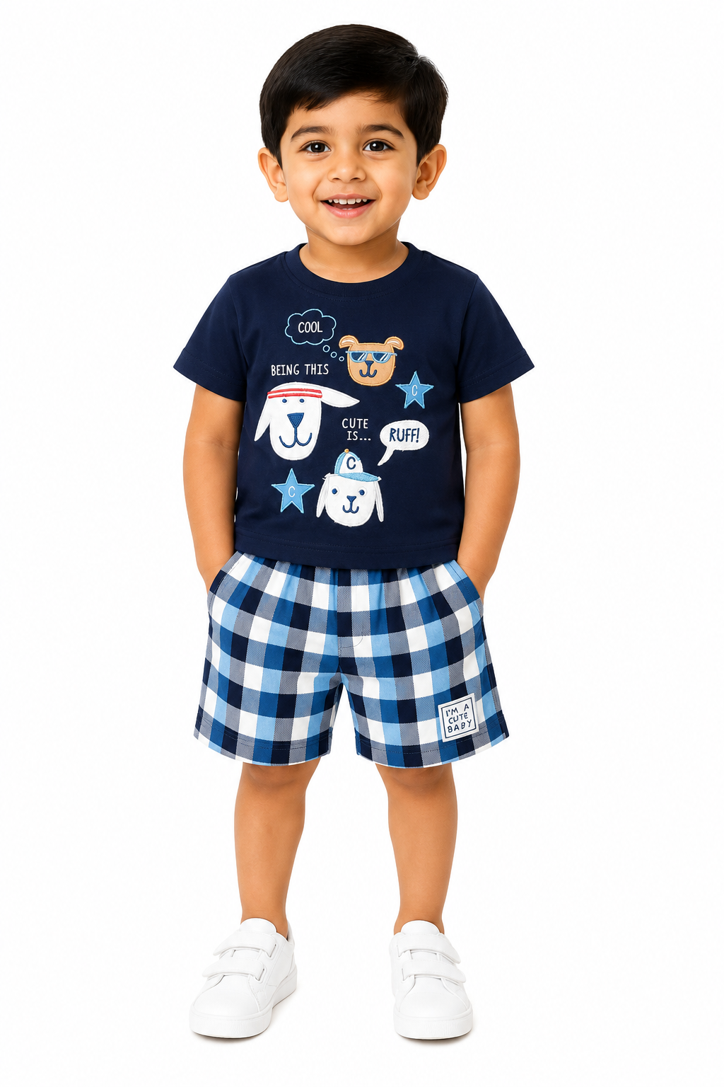 Navy Blue Dog Print with Checkered Co-Ord Set
