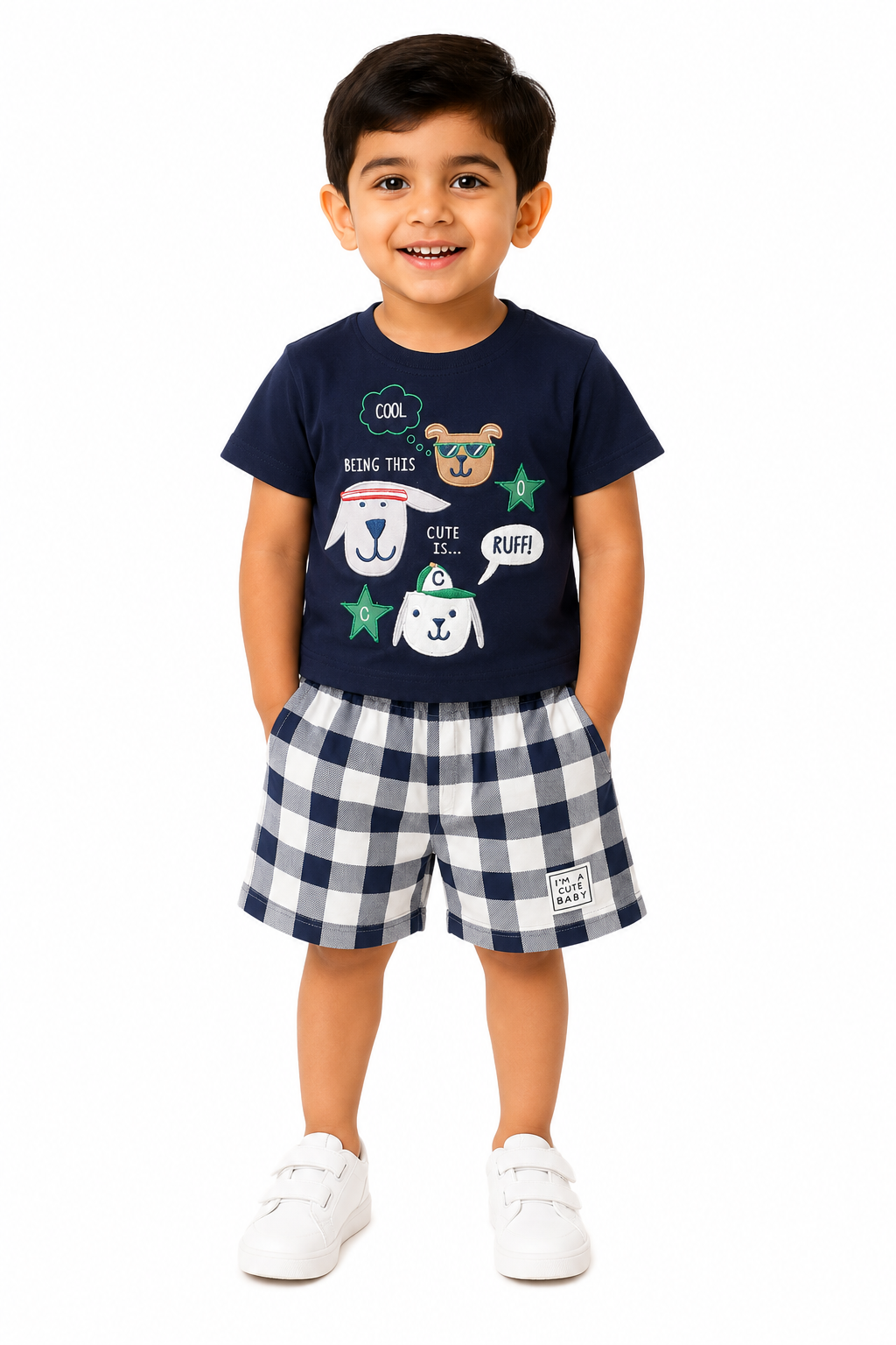 Navy Blue Dog Print with Checkered Co-Ord Set