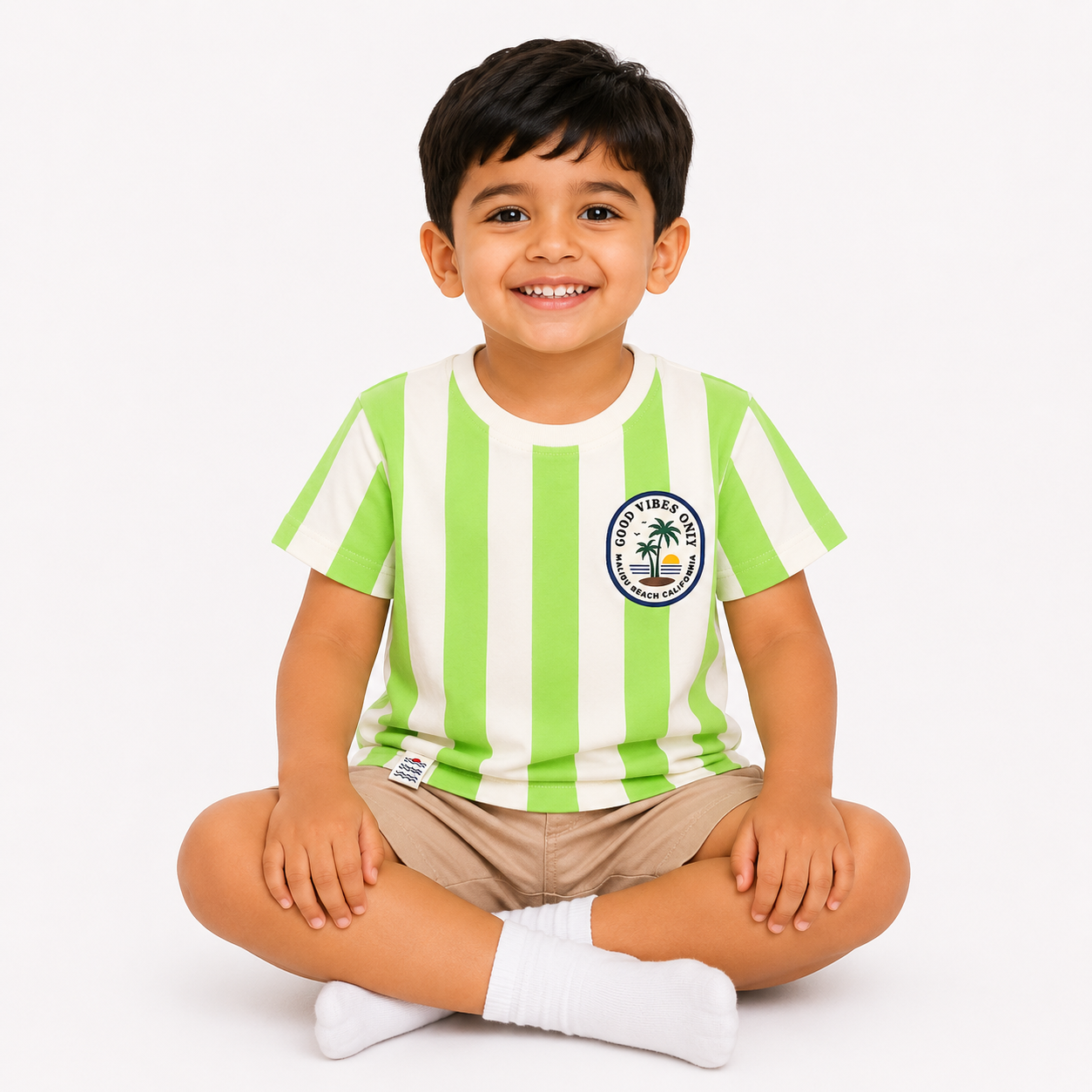 Good Vibes Only Striped Cotton T-Shirt