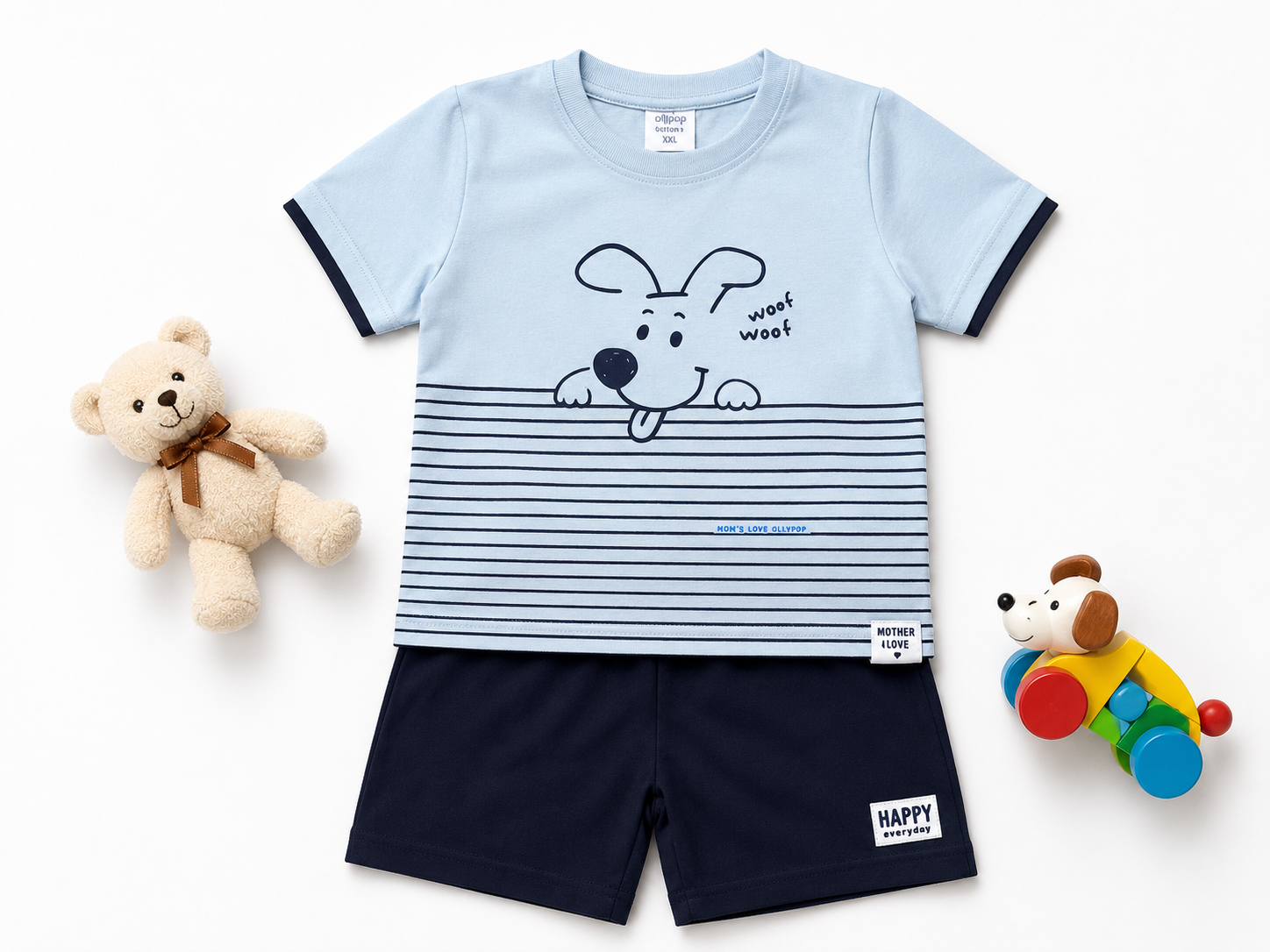 Blue Puppy Print T-Shirt & Navy Co-ord Set