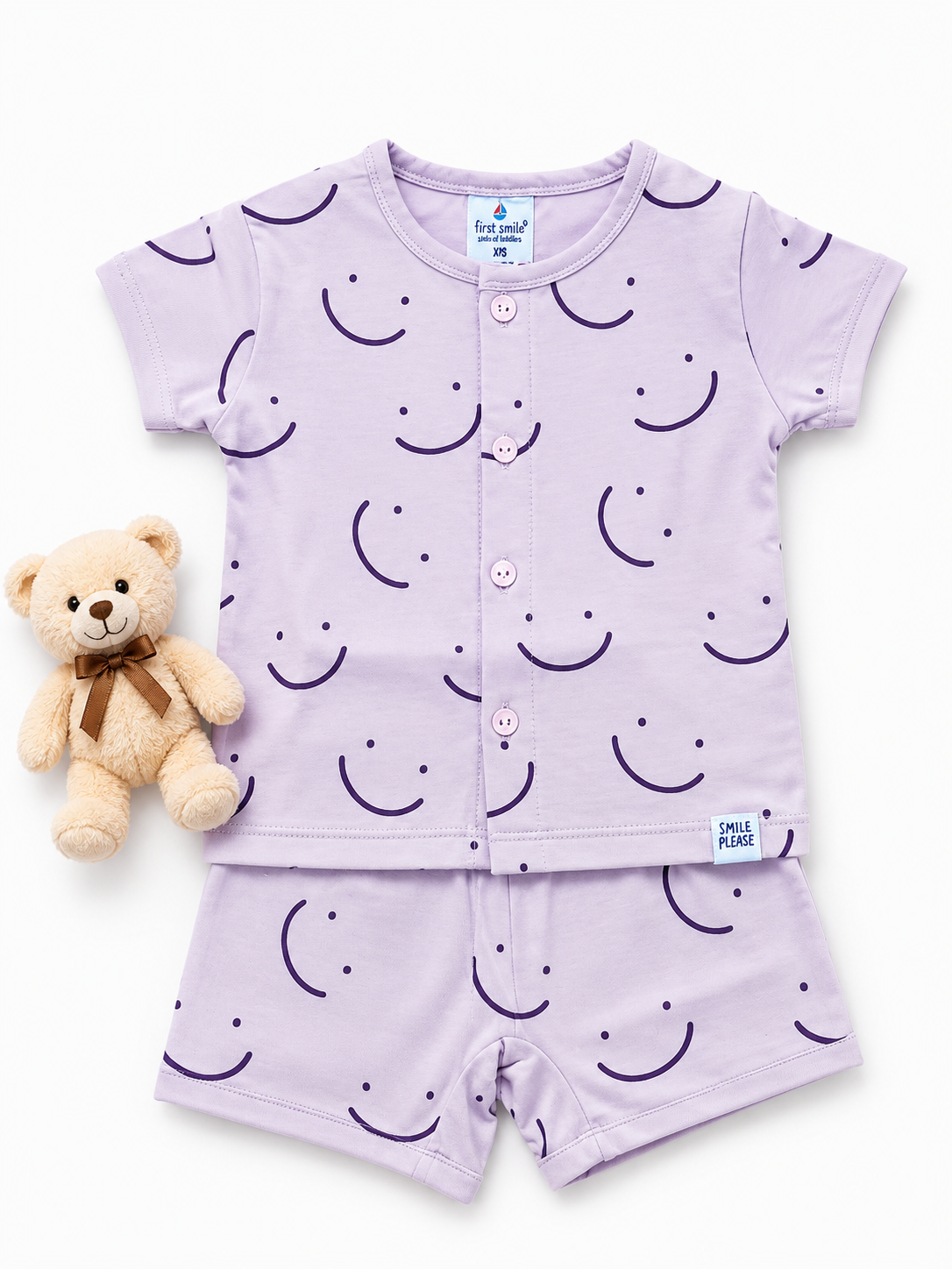 Boys Light Blue Smiley Print Shirt & Shorts Co-ord Set