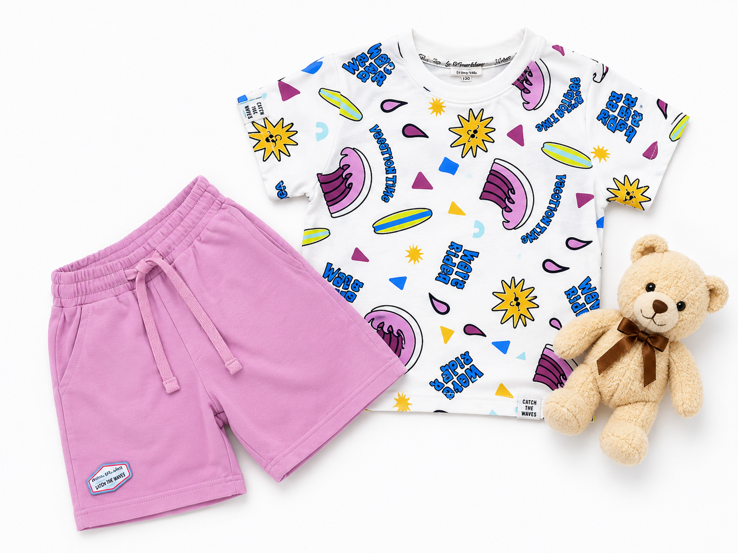 Kids White Surf Print Co-ord Set