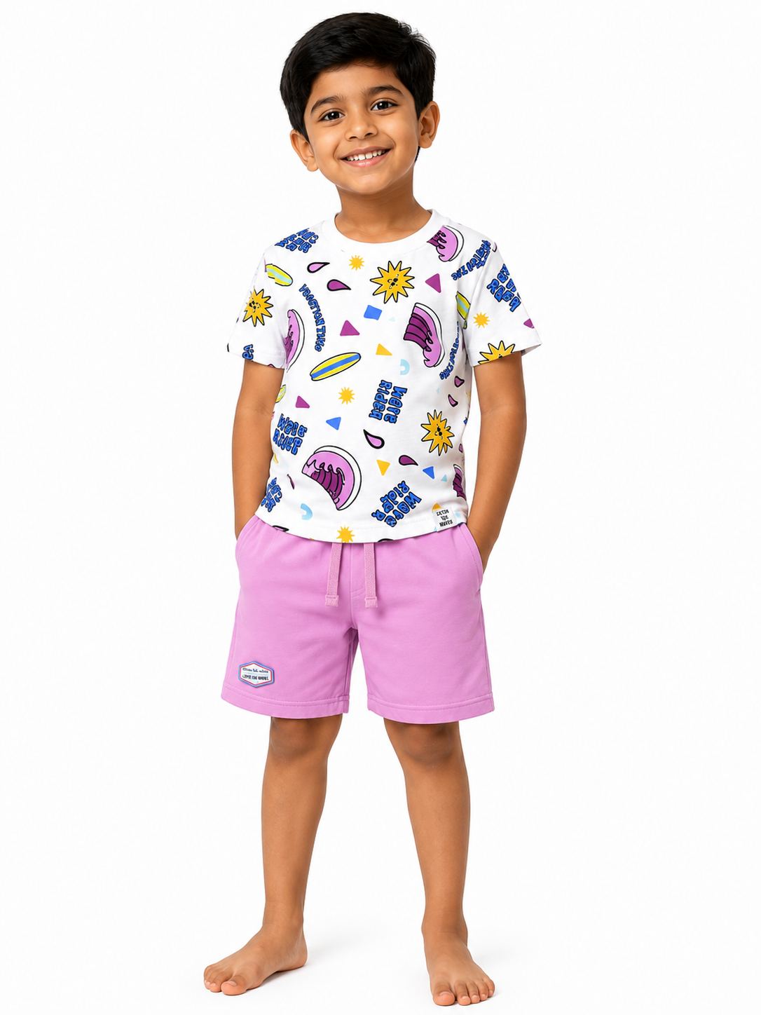 Kids White Surf Print Co-ord Set