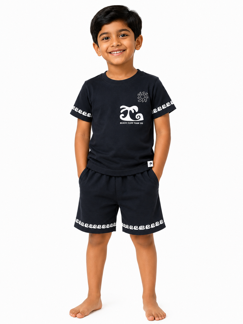 Boys Black Beach Wave Co-Ord Set