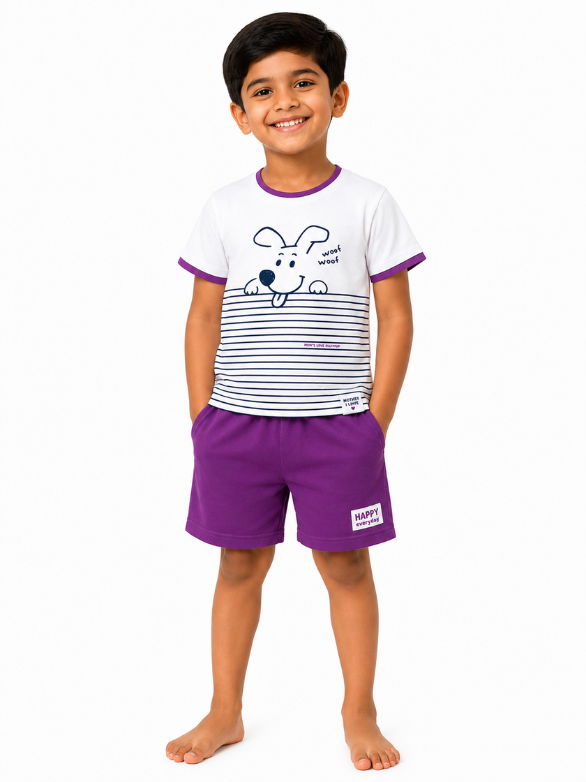 Blue Puppy Print T-Shirt & Navy Co-ord Set