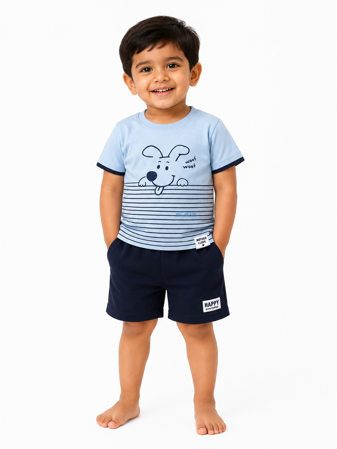 Blue Puppy Print T-Shirt & Navy Co-ord Set