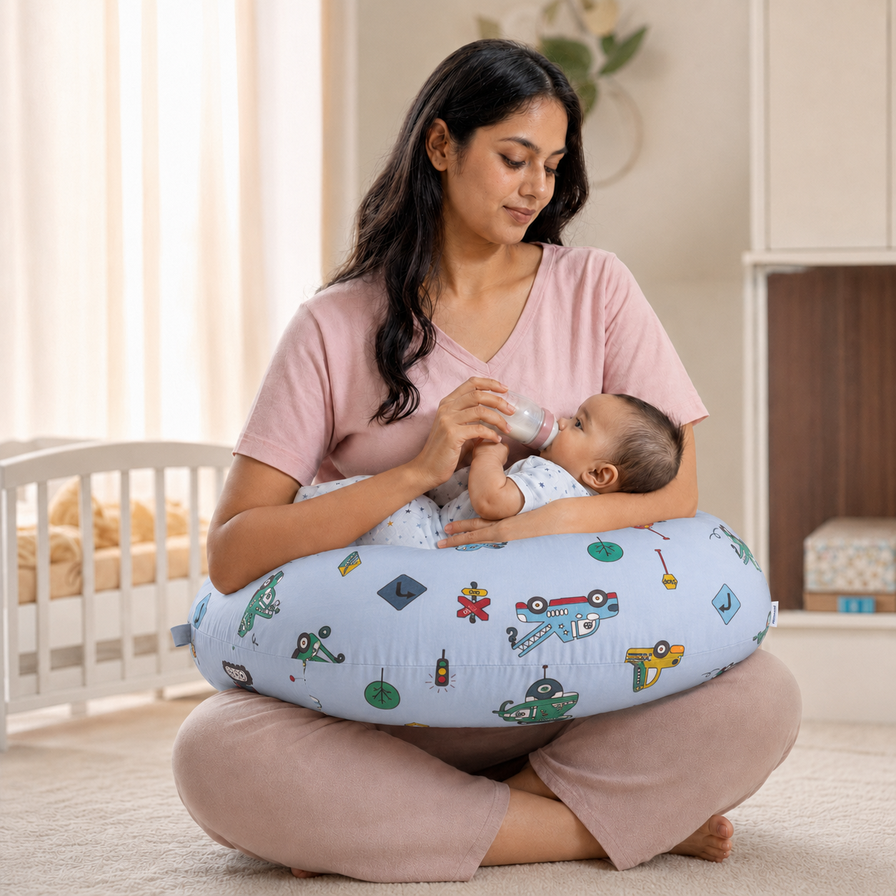 Blue Vehicle Print Nursing and Feeding Pillow