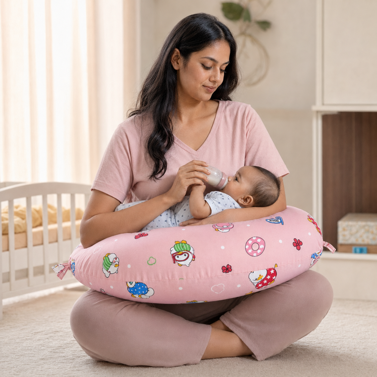 Peach Duck Print Nursing and Feeding Pillow