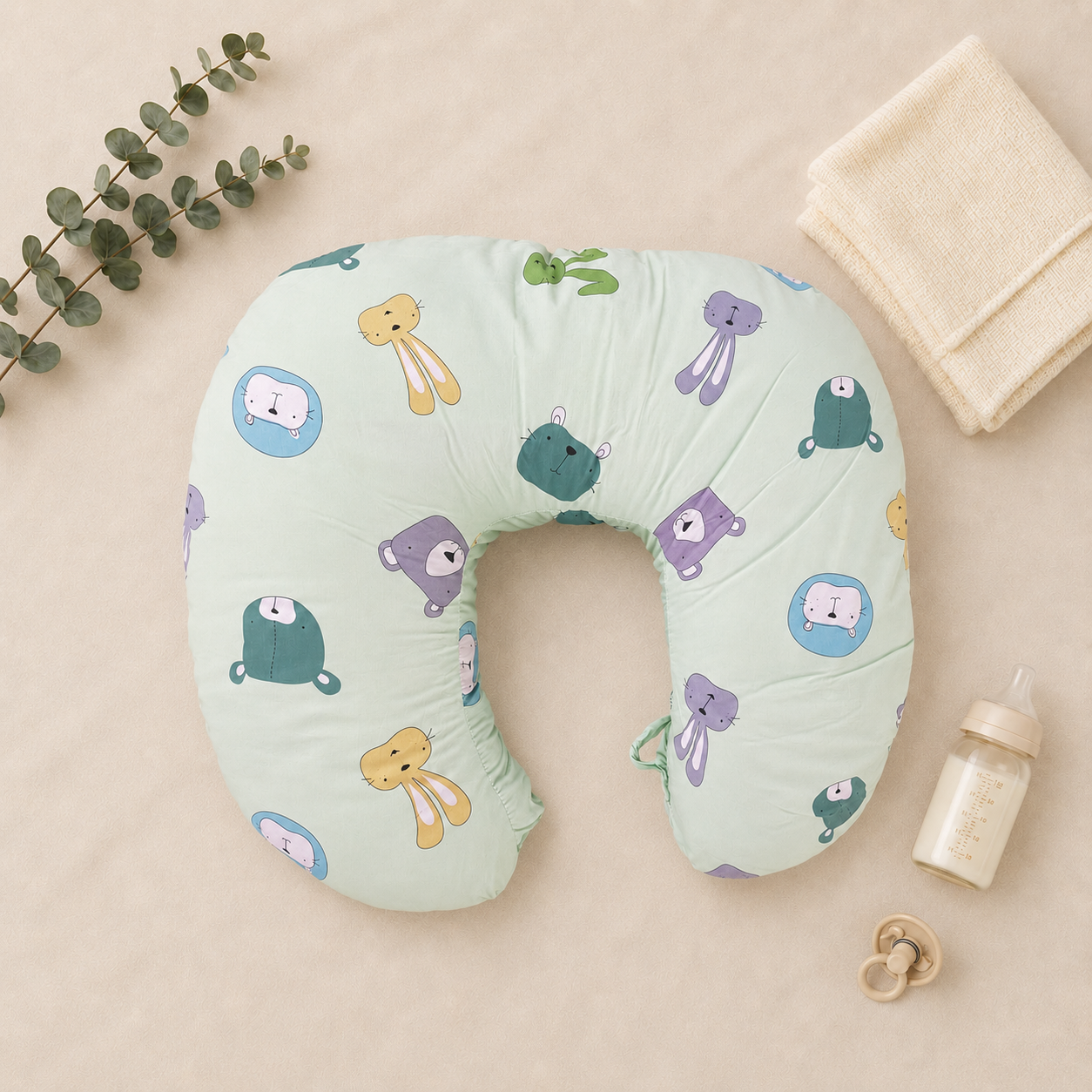 Mint Green Animal Print Nursing and Feeding Pillow
