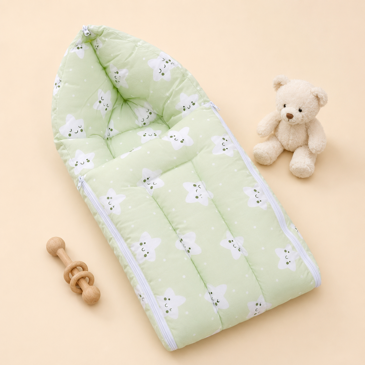 Mint Green Star-Print Baby Carry Nest