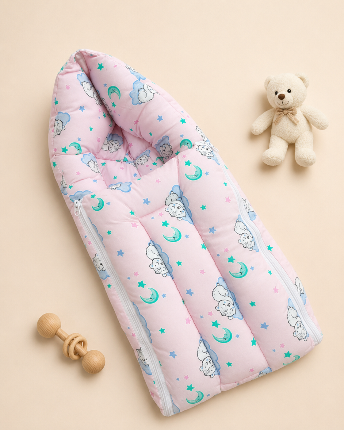 Pink Moon & Star-Print Baby Carry Nest