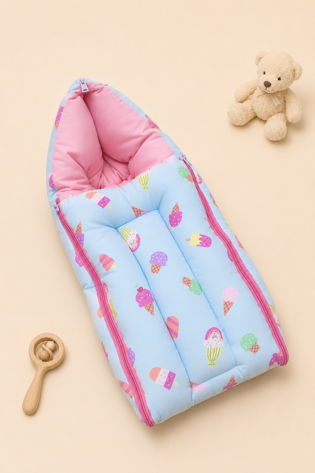 Pink Cupcake-Print Baby Carry Nest