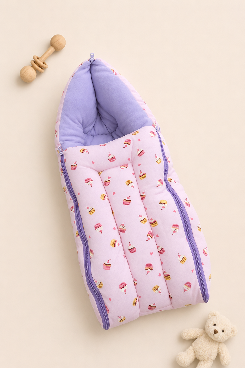 Pink Cupcake-Print Baby Carry Nest