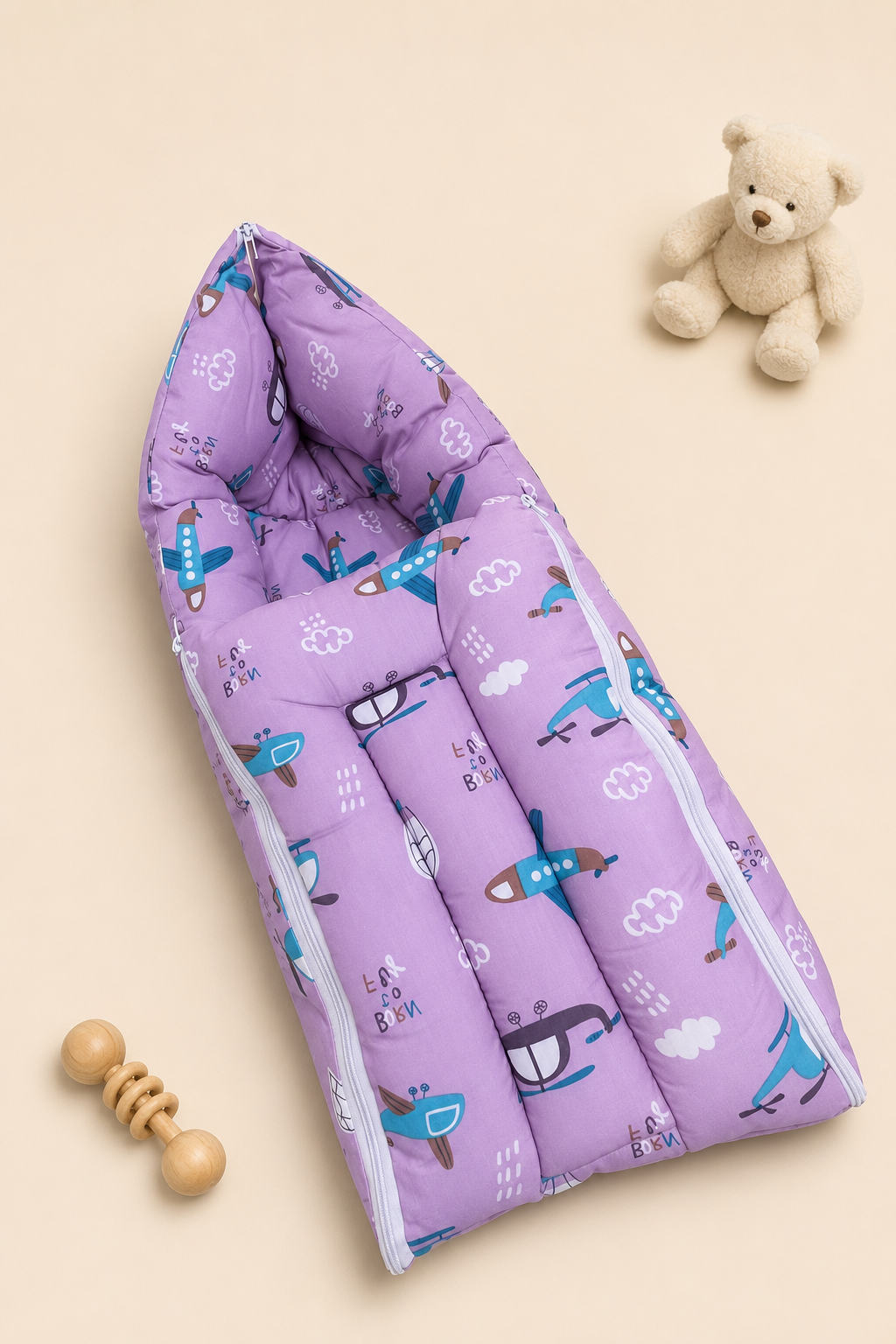 Purple Aeroplane-Print Baby Carry Nest