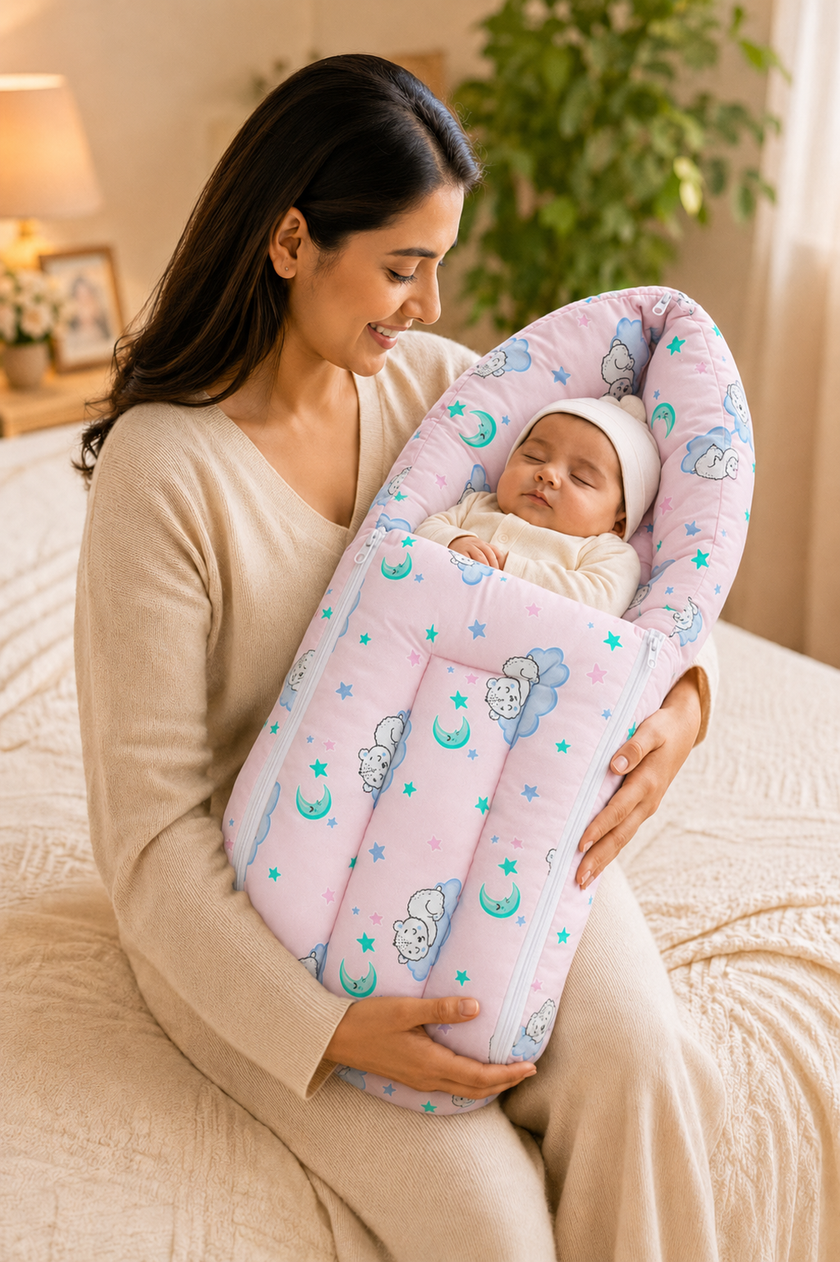 Pink Moon & Star-Print Baby Carry Nest