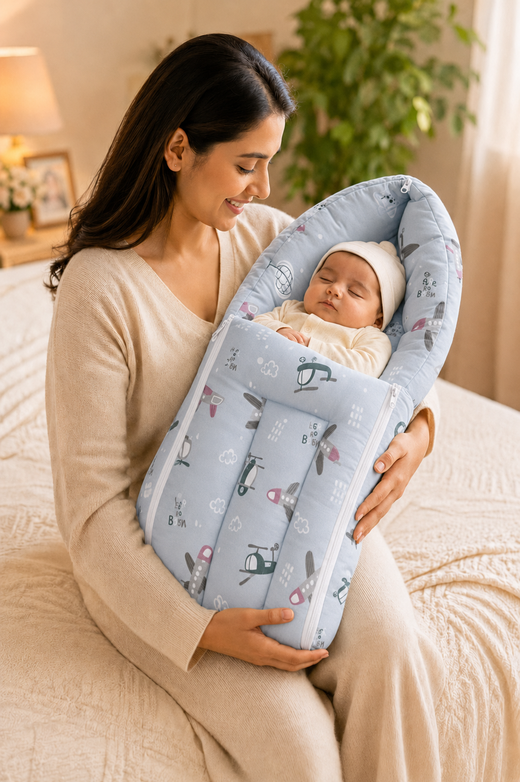 Sky Blue Aeroplane-Print Baby Carry Nest