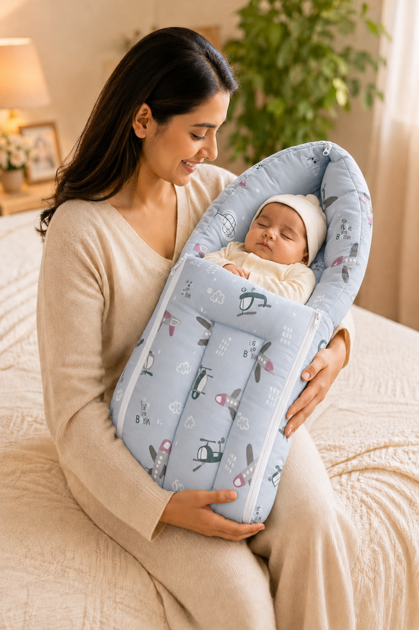 Sky Blue Aeroplane-Print Baby Carry Nest