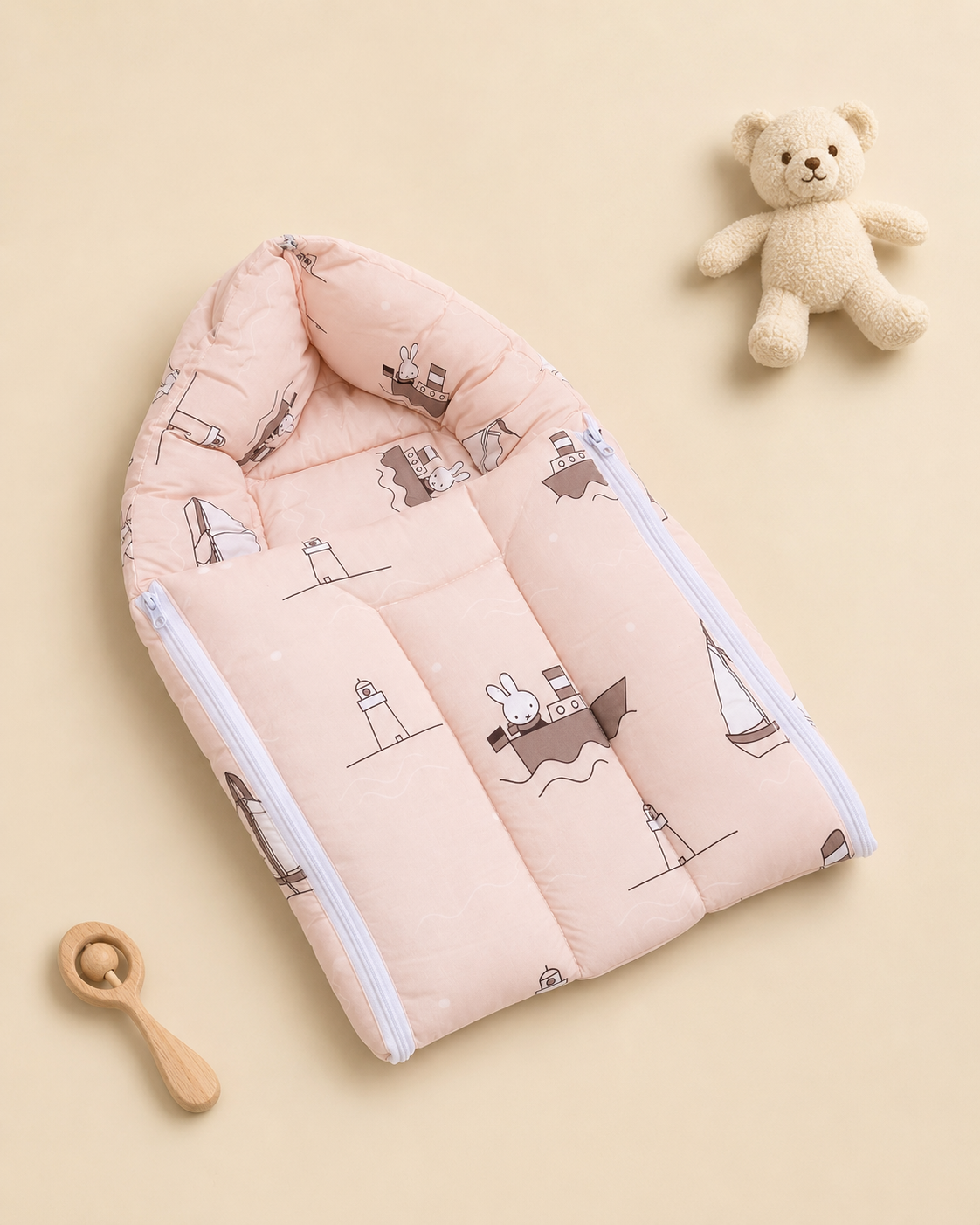 Dusty Pink Boat-Print Baby Carry Nest