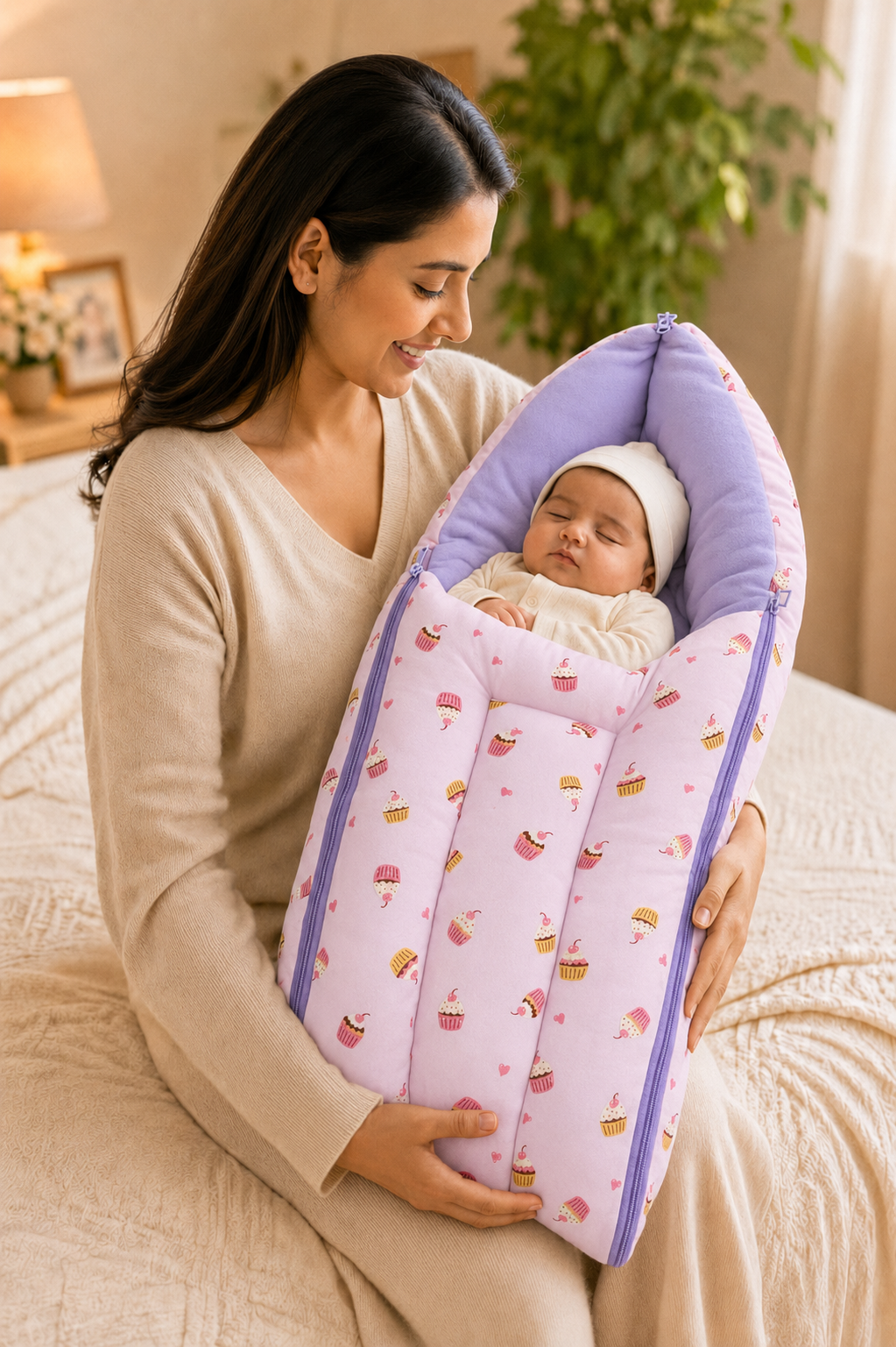 Pink Cupcake-Print Baby Carry Nest