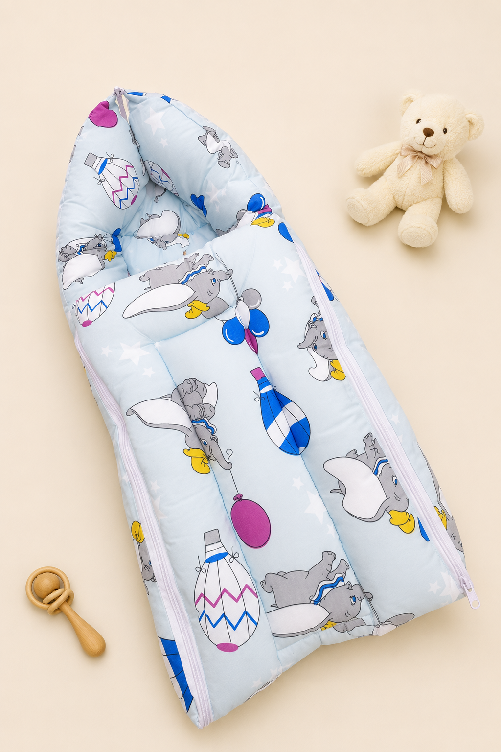 Blue Elephant-Print Baby Carry Nest