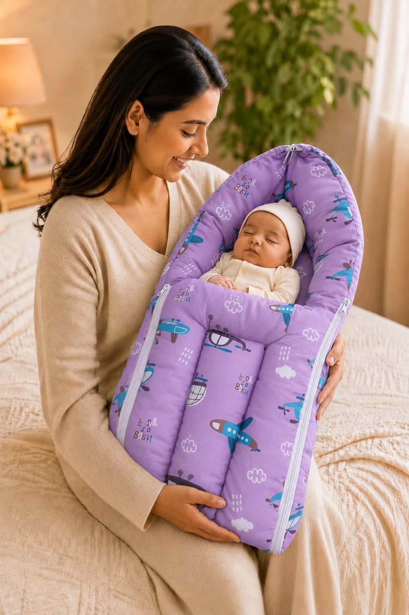 Purple Aeroplane-Print Baby Carry Nest