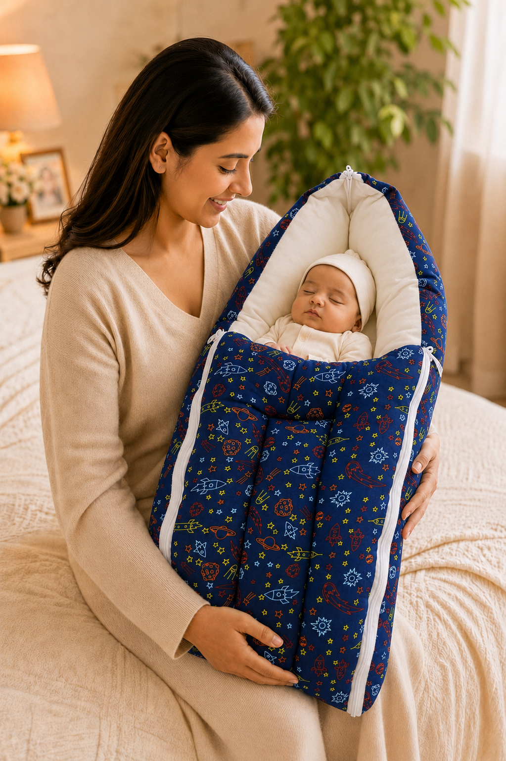 Navy Blue Space-Print Baby Carry Nest