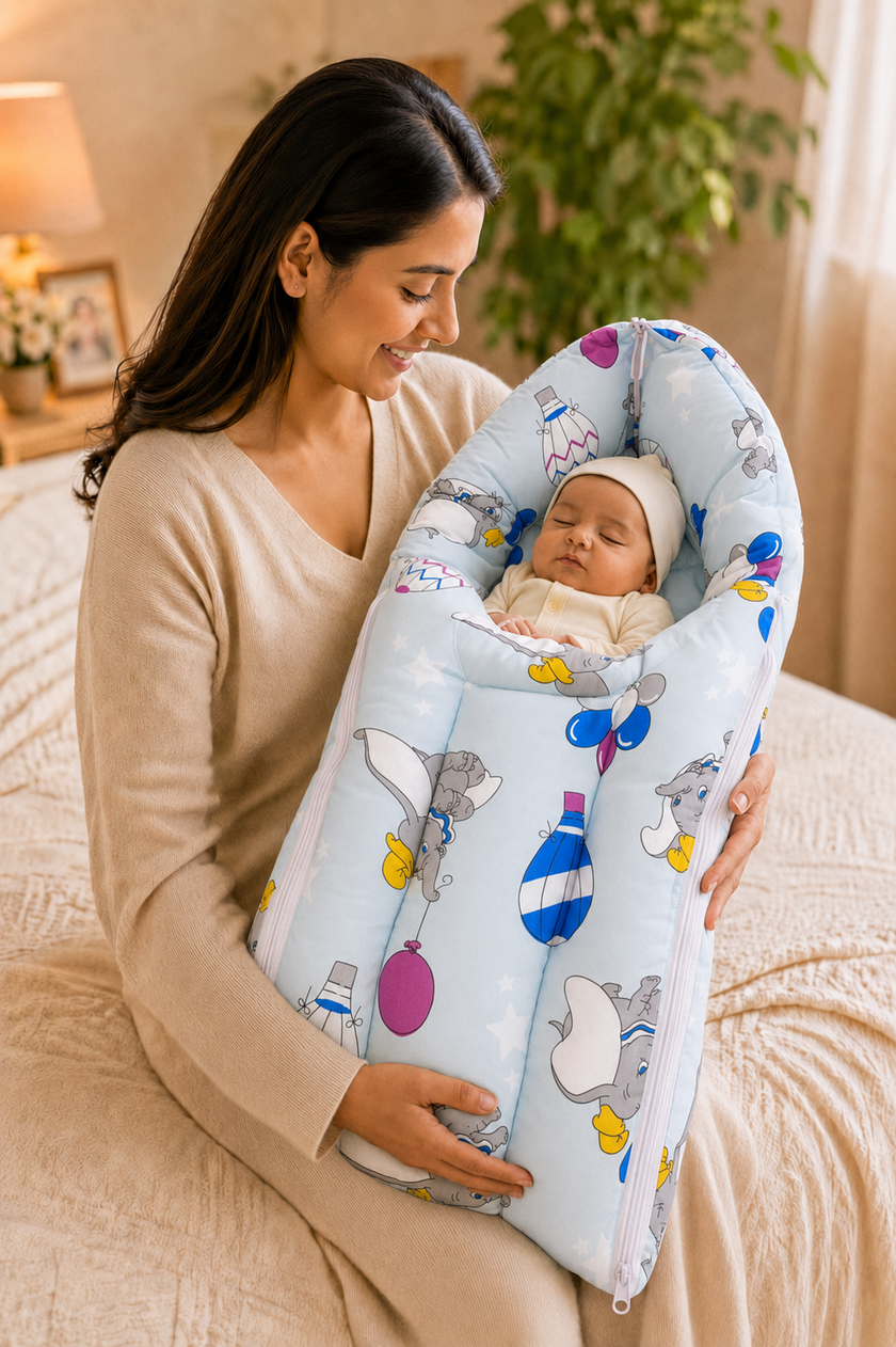 Blue Elephant-Print Baby Carry Nest