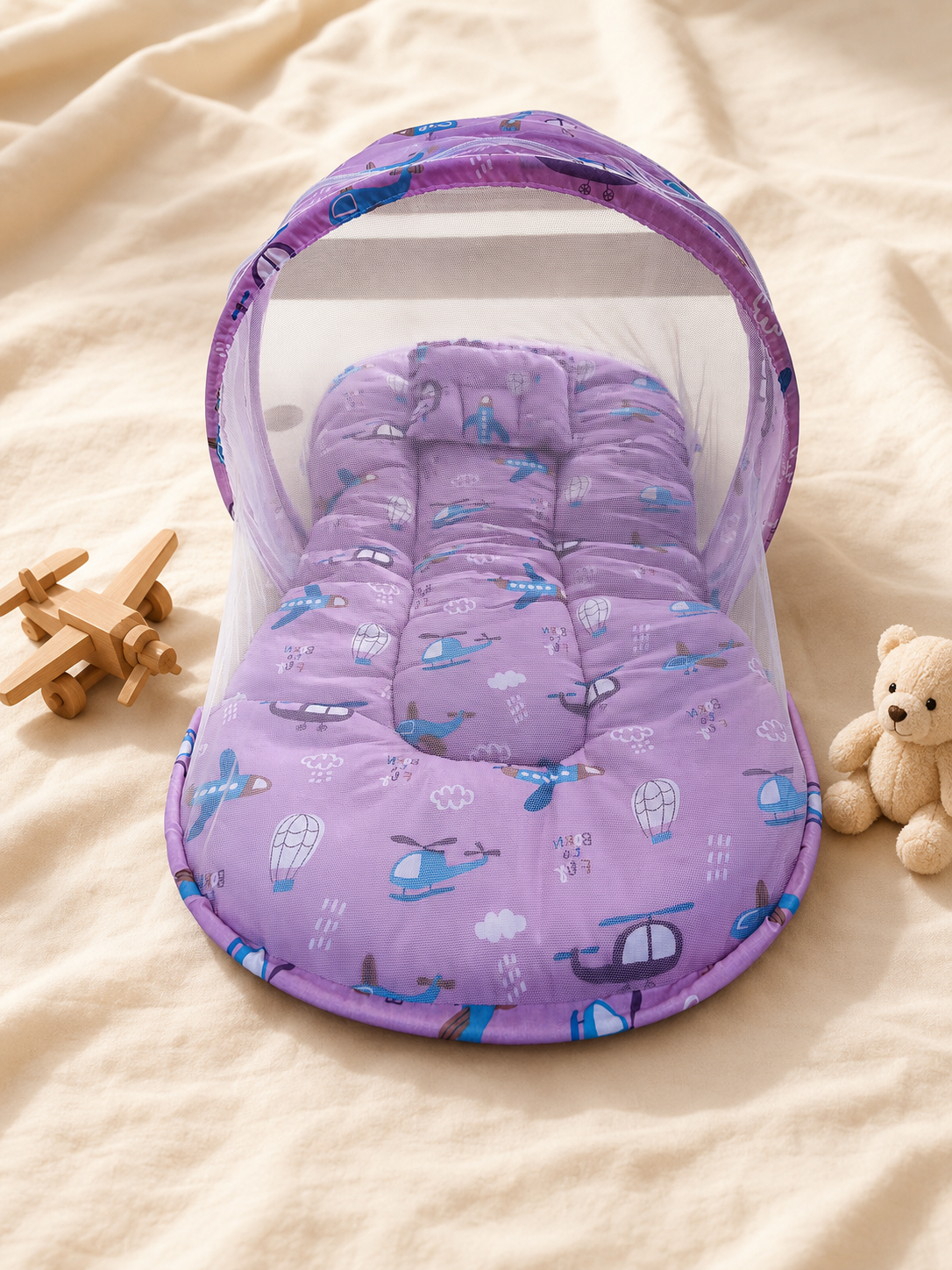Purple Aviation Print Baby Mosquito Net Bed