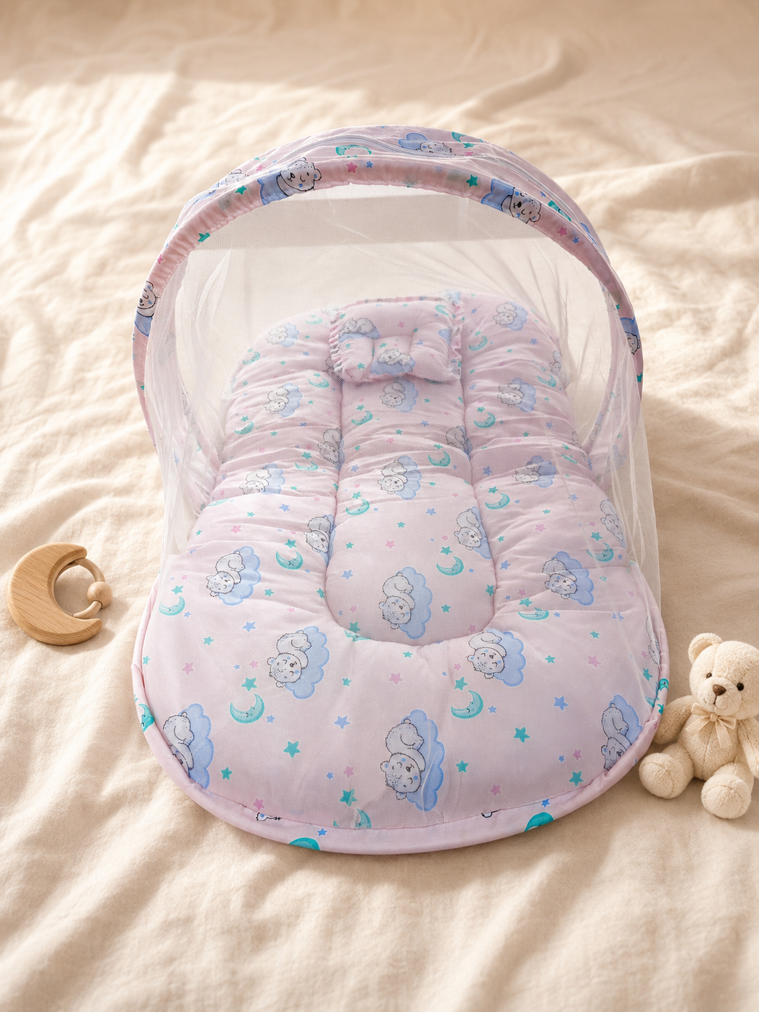 Pink Dreamy Cloud Print Baby Mosquito Net Bed