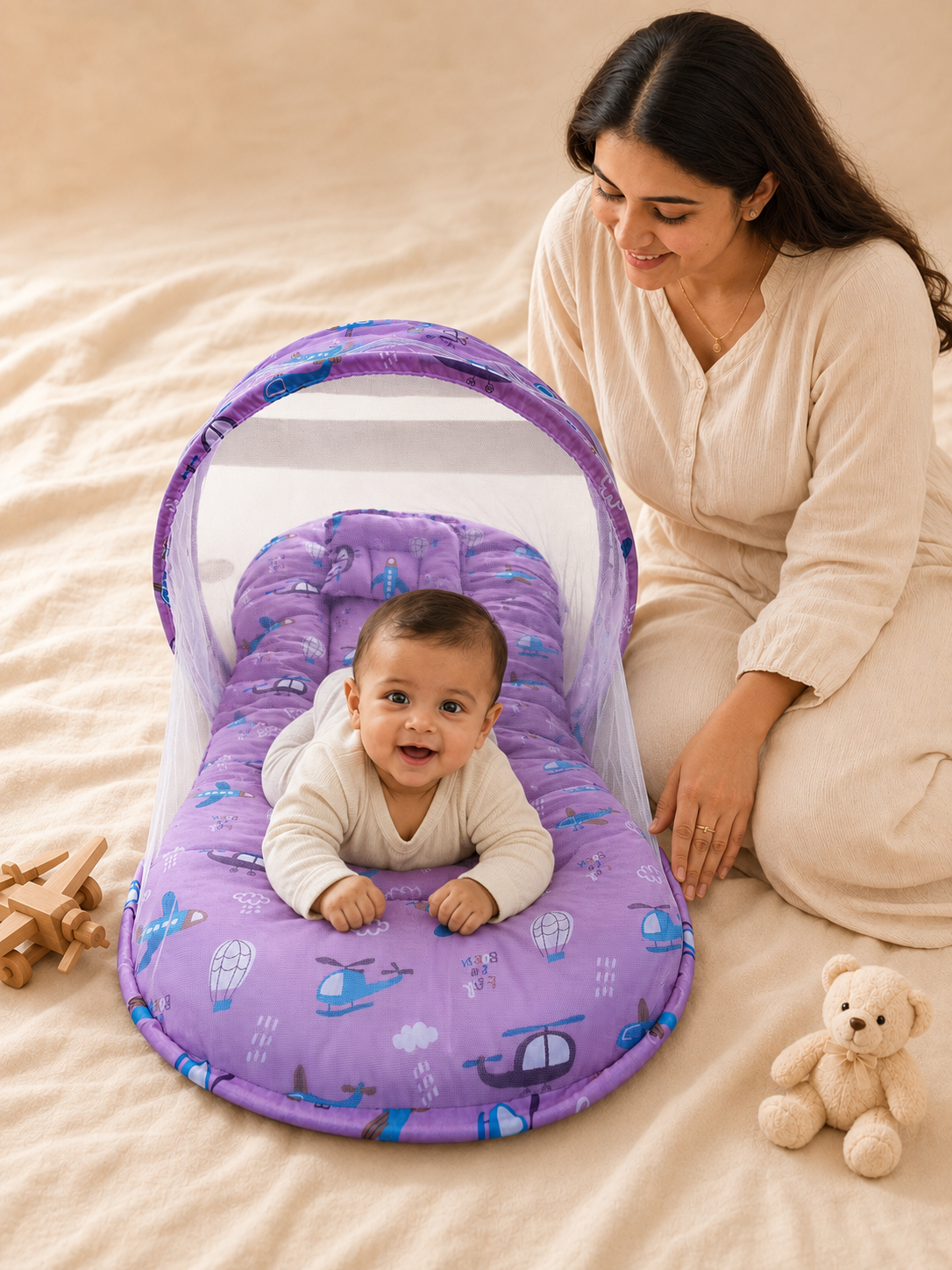Purple Aviation Print Baby Mosquito Net Bed