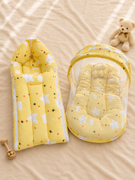 Mint Green Star Print Baby Carry Nest & Mosquito Net Bed Set Combo Set
