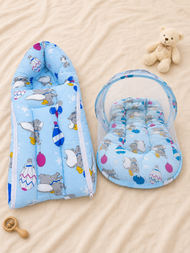 Blue Elephant Print Baby Carry Nest & Mosquito Net Bed Combo set