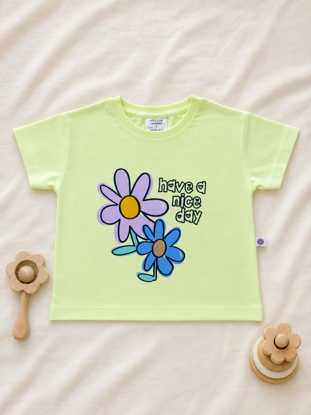 Girls Lime Green “Have a Nice Day” Floral T-Shirt