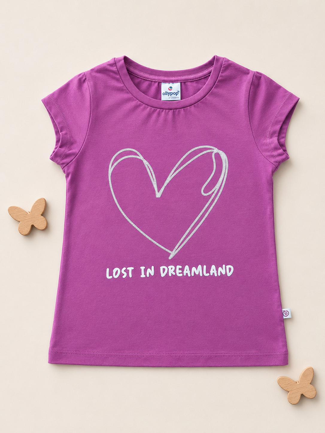 Girls’ Navy Blue “Lost in Dreamland” Heart Print T-Shirt
