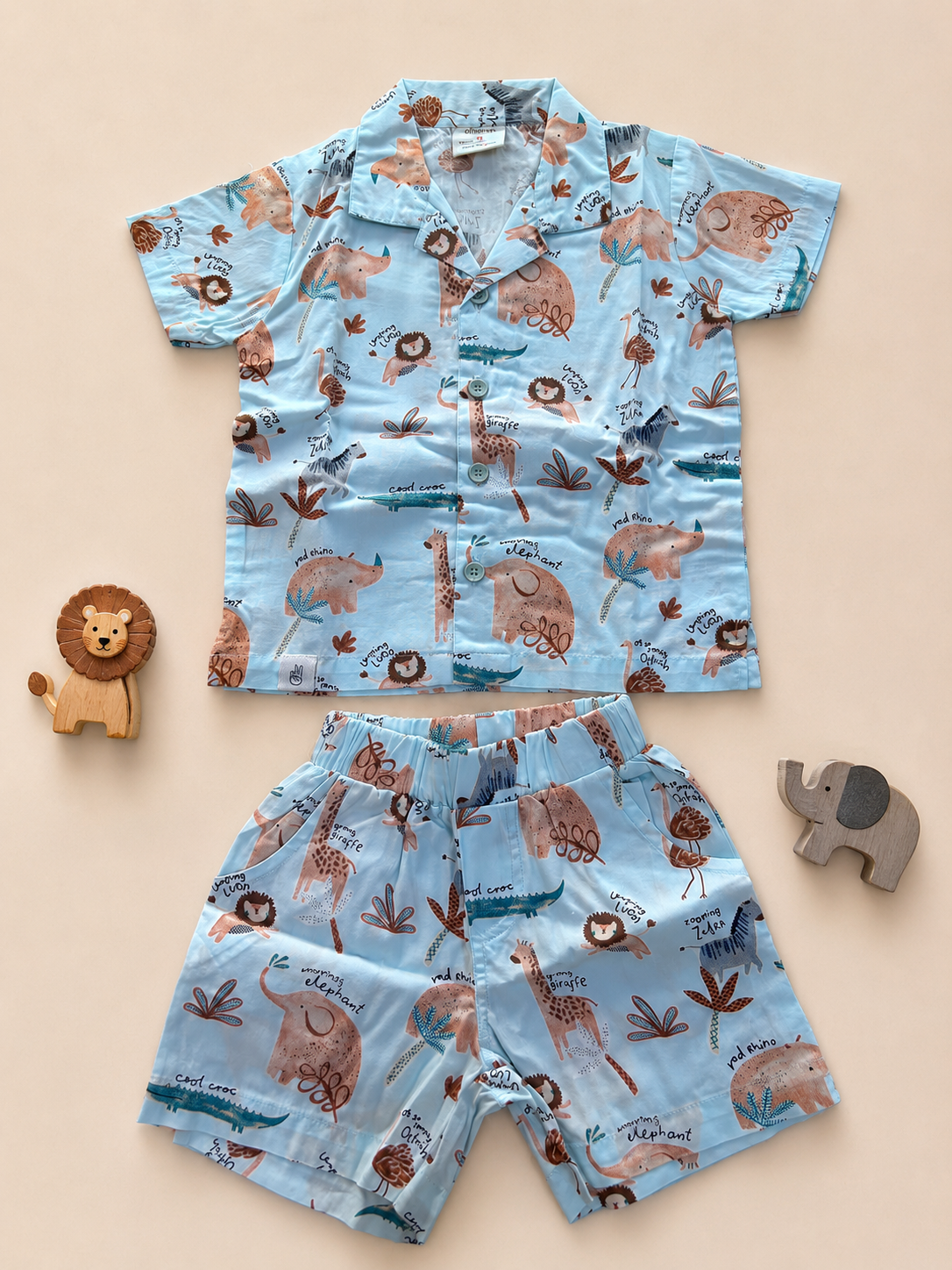 Boys’ Colourful Safari Print Shirt & Shorts Set
