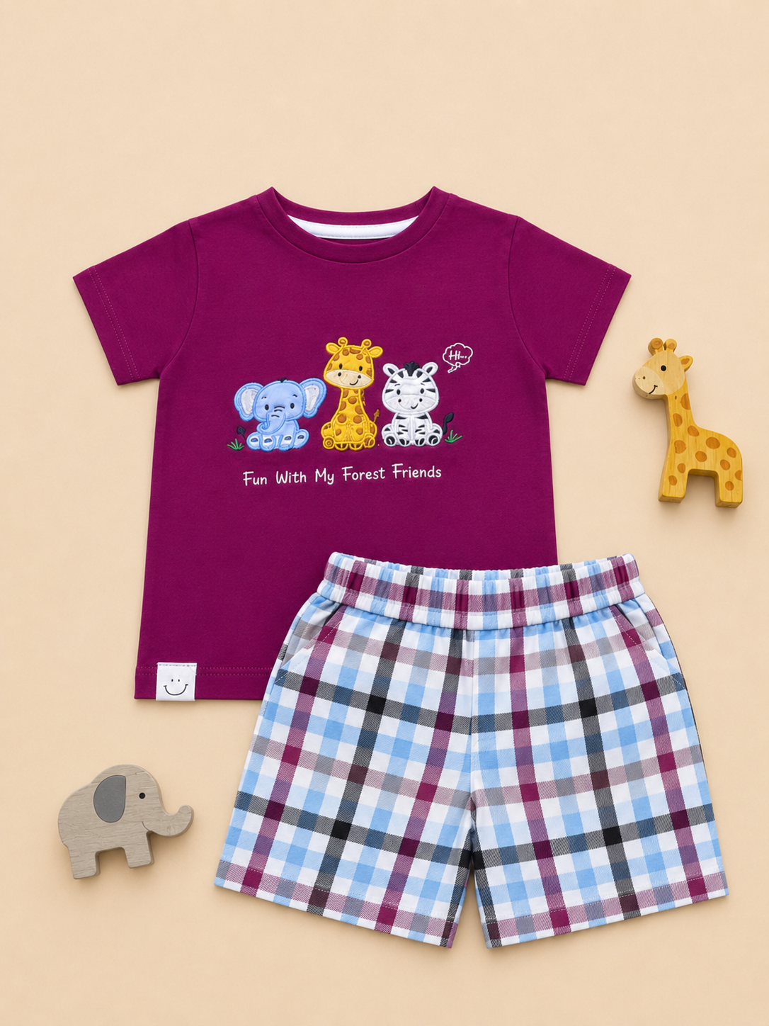 Boys’ Forest Friends T-Shirt & Checked Shorts Set