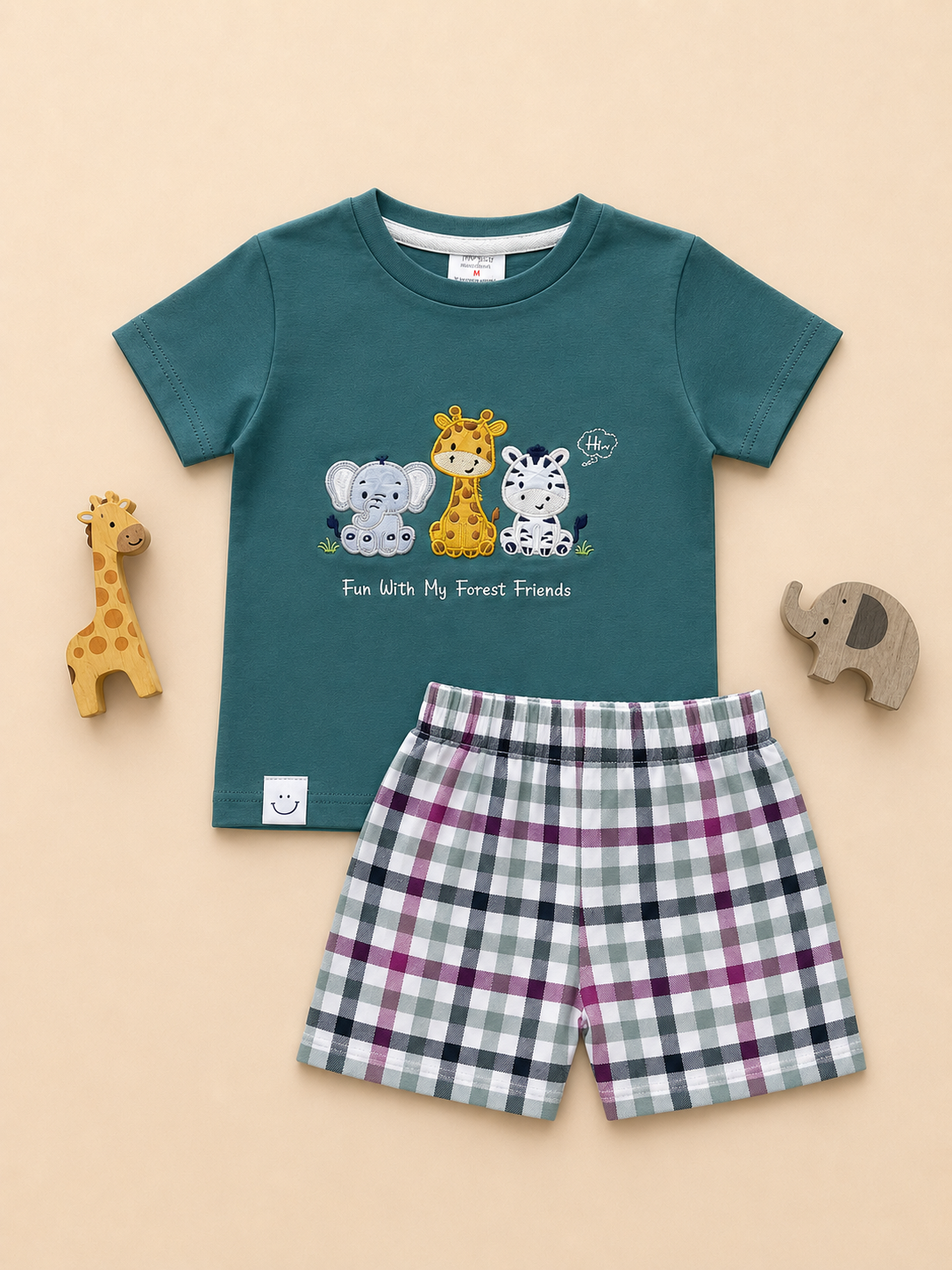 Boys’ Forest Friends T-Shirt & Checked Shorts Set