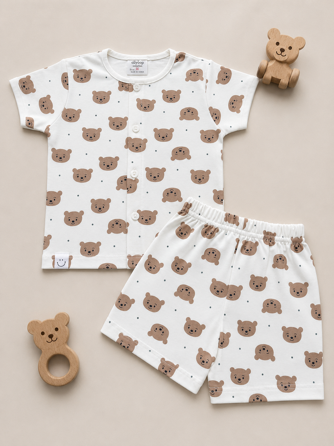 Boys’ Cute Bear Print Shirt & Shorts Co-Ord Set