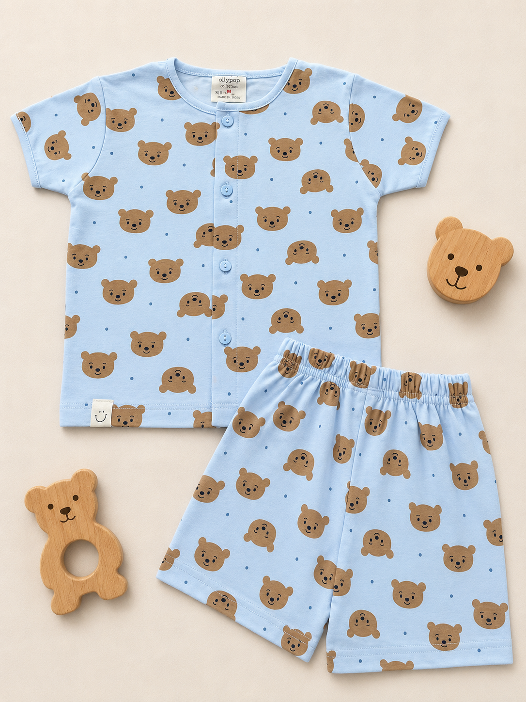 Boys’ Cute Bear Print Shirt & Shorts Co-Ord Set