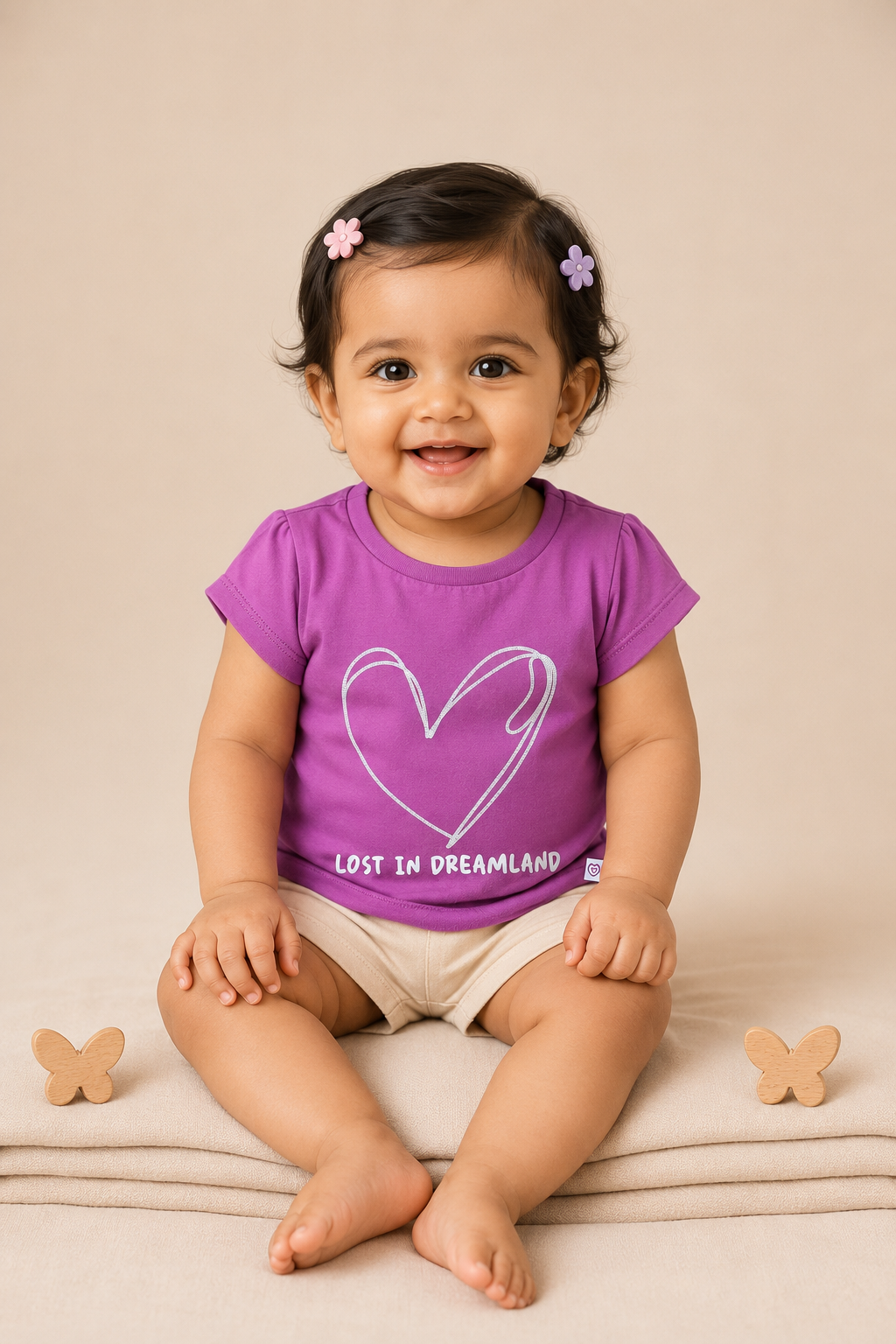Girls’ Navy Blue “Lost in Dreamland” Heart Print T-Shirt