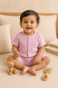 Baby Bear Print Muslin Shirt & Shorts Co-ord Set