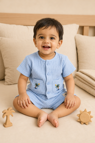 Boys Palm Tree Embroidered Muslin Shirt & Shorts Set