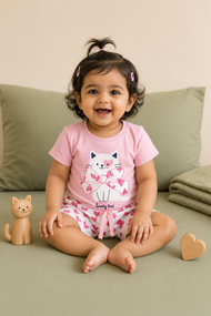 Lovely Soul Cat & Heart Girls T-Shirt & Shorts Co-Ord Set