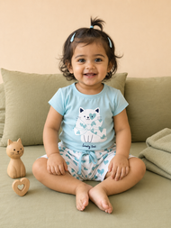 Lovely Soul Cat & Heart Girls T-Shirt & Shorts Co-Ord Set