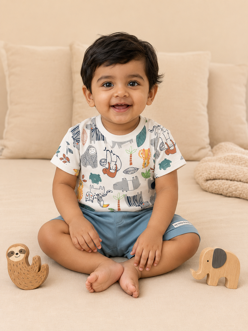 Boys Jungle Animal Print T-Shirt & Shorts Co-ord Set