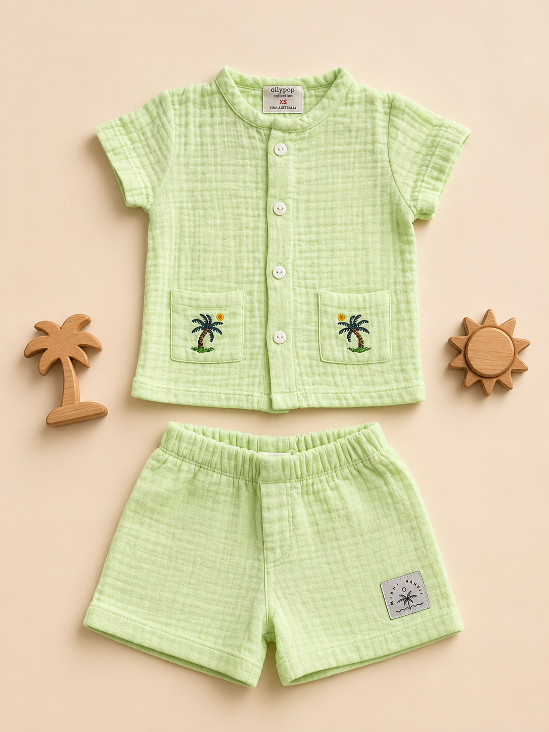 Boys Palm Tree Embroidered Muslin Shirt & Shorts Set